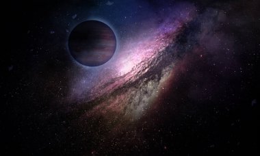 abstract space illustration, 3d image, color Planet in space and nebula clipart