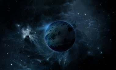 abstract space illustration, 3d image, blue planet in space and the radiance of stars clipart