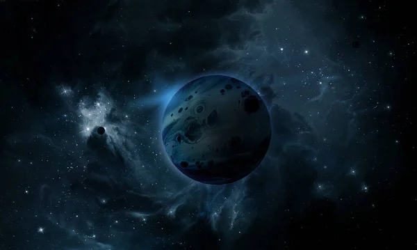 Абстрактная Космическая Иллюстрация Трехмерное Изображение Голубая Планета Космосе Сияние Звезд — стоковое фото