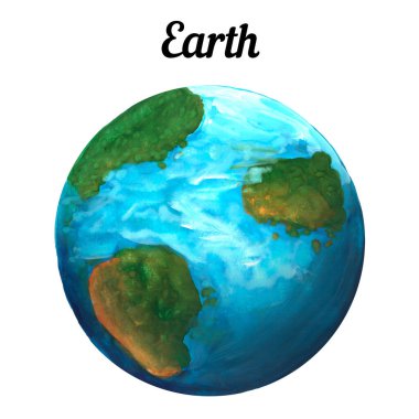 freehand drawing planet Earth with living materials, blue-green planet Earth on a white background clipart