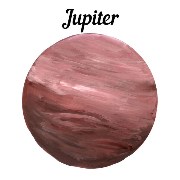 Freehand Kresba Planety Jupiter Živými Materiály Hnědá Planeta Bílém Pozadí — Stock fotografie