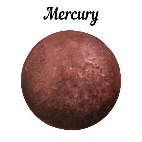 Freehand Kreslení Planety Merkur Živými Materiály Hnědá Planeta Bílém Pozadí — Stock fotografie