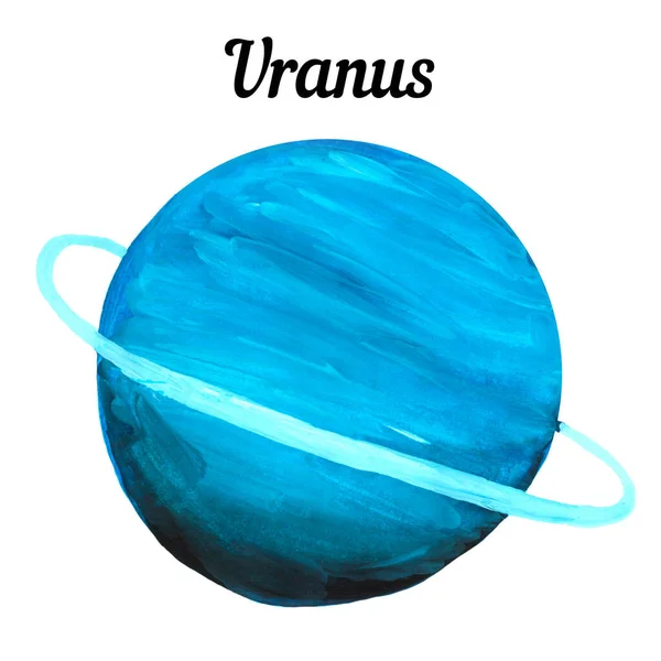 Freehand Kresba Planety Uran Živými Materiály Modromodrá Planeta Ledovým Prstencem — Stock fotografie