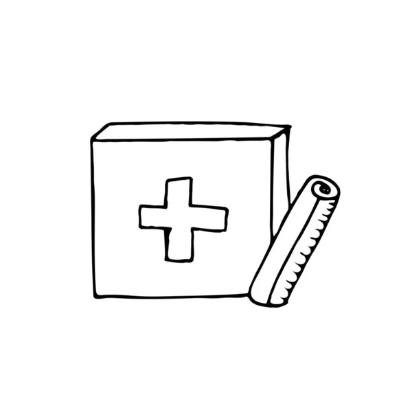 Ilustración Vectorial Dibujada Mano Elemento Sin Fondo Botiquín Con Medicamentos — Vector de stock