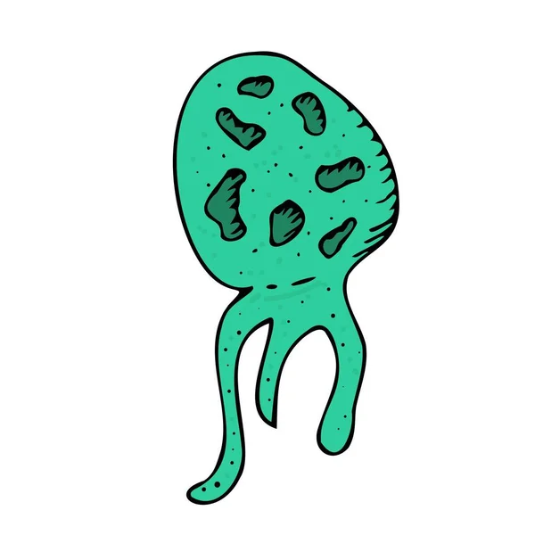 Векторный Изолированный Элемент Зеленая Бактерия Фона Нарисованный Вручную Стиле Мультфильма — стоковый вектор