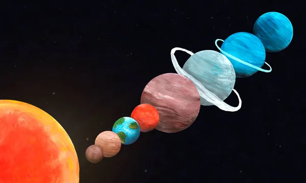 Dibujo Mano Alzada Del Planeta Del Sistema Solar Con Materiales — Foto de Stock