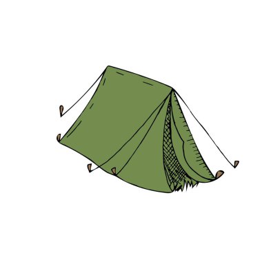 El çizimi vektör çizimi, arka plansız element, kamp yeşil çadır, piknik