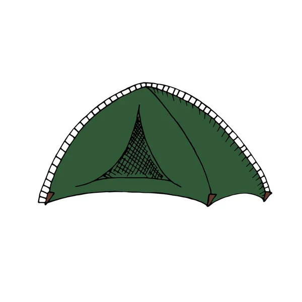 手绘矢量图解 无背景元素 野营绿色帐篷 — 图库矢量图片