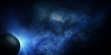 soyut uzay çizimi, 3 boyutlu resim, uzayda mavi yıldızlar, tutulma, arkaplan resmi