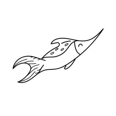 vektör elementi, bir deniz sakininin siyah beyaz çizimi, karalama rengi, şirin balık köpekbalığı kılıcı