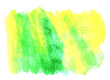 Beyaz arka planda yeşil ve sarı renkli suluboya lekesi olan canlı materyallerle özet bir arkaplan