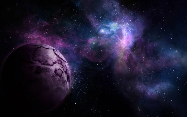 抽象的な宇宙図 3D画像 星の輝きの中の惑星 背景画像 — ストック写真
