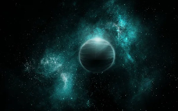 soyut uzay çizimi, 3D resim, gezegen ve uzay yeşil nebula, arkaplan resmi