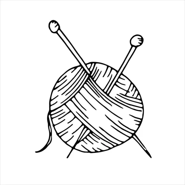 Élément Isolé Vectoriel Style Doodle Boule Fil Aiguilles Tricoter — Image vectorielle