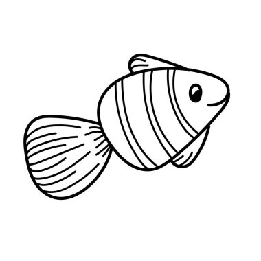 vektör elementi, bir deniz sakininin siyah beyaz çizimi, karalama rengi, şirin küçük balık