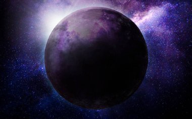 moon in space in purple colors, abstract space illustration, 3d image, background clipart