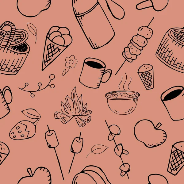 Vector Alimentos Sin Costura Naturaleza Picnic Sobre Fondo Beige — Archivo Imágenes Vectoriales