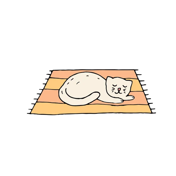 Vector Color Elemento Aislado Estilo Doodle Gato Duerme Alfombra Del — Vector de stock