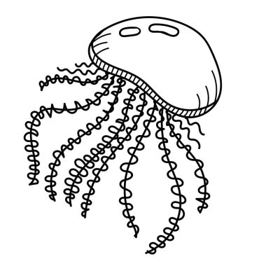 vektör elementi, bir deniz sakininin siyah beyaz çizimi, karalama rengi, sevimli deniz anası, boyama kitabı.