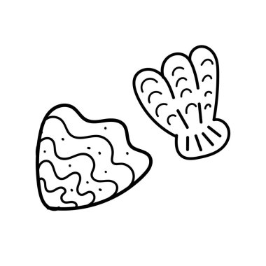 vektör elementi, bir deniz sakininin siyah beyaz çizimi, karalama rengi, kabuk, boyama kitabı