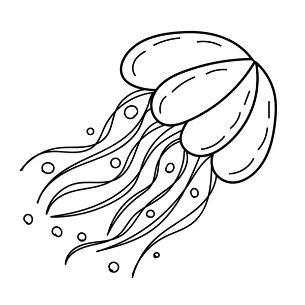 Vektorový Prvek Černobílá Kresba Mořského Obyvatele Doodle Zbarvení Roztomilé Mořské — Stockový vektor