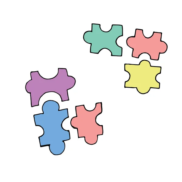Color Vector Isolated Element Doodle Style Puzzle Pieces Logic — Stock Vector