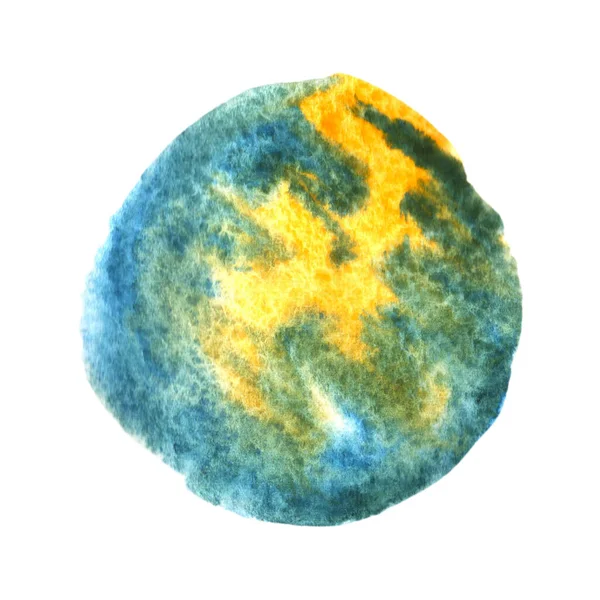 Абстрактный Акварель Красочное Пятно Свободный Рисунок Ярко Желто Синий Круг — стоковое фото