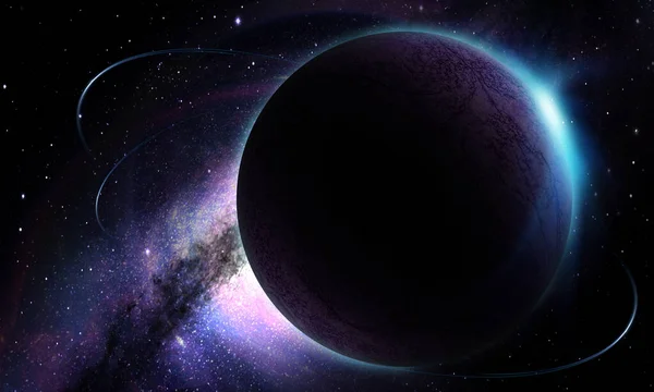 Abstrakt Utrymme Illustration Bild Rendering Bakgrundsbild Planet Rymden Strålningen Stjärnor — Stockfoto