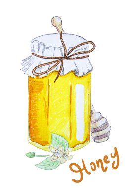 Keçeli kalemle çizilmiş bir resim, bir kutu ıhlamur balı.