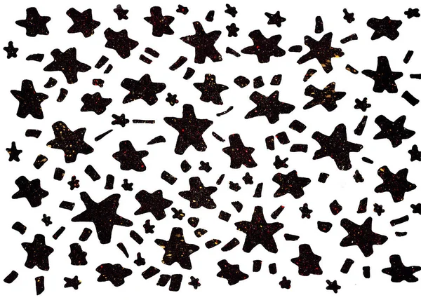 Abstraktní Pozadí Černé Hvězdy Cákancemi Barvy Ručně Bílém Pozadí — Stock fotografie