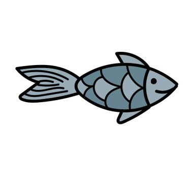 renk vektör elementi, bir deniz sakininin siyah beyaz çizimi, karalama rengi, şirin küçük balık