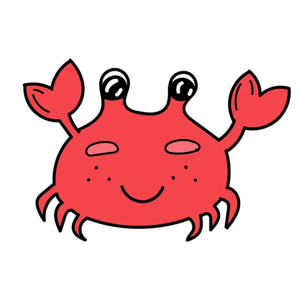 Color Vector Element Drawing Marine Inhabitant Doodle Coloring Cute Crab — Stock Vector