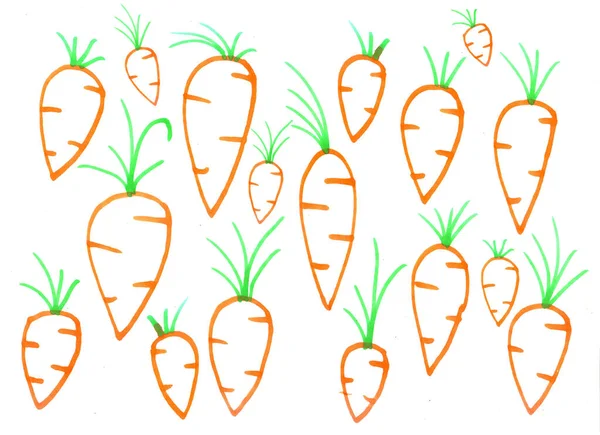 抽象地背景自由生活的材料 橙色轮廓胡萝卜与绿色的白色背景 — 图库照片