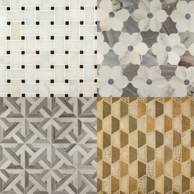 Doğal taştan yapılmış bir desen dizisi. Granit ve mermer yüzeyi. Yakın plan..