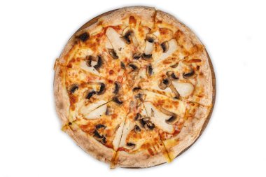 İştah açıcı pizza beyaz arka planda izole, üst görünüm