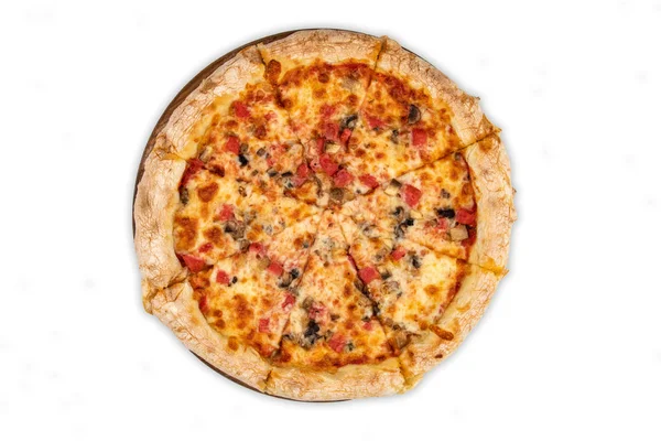 Appetitoso Pizza Isolata Sfondo Bianco Vista Dall Alto — Foto Stock