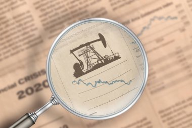 Petrol ve finansal krizlerle ilgili haberlerle dolu bir gazete. Petrol ihracatında azalma. Petrol şirketlerinin fiyatlarında düşüş. Ham petrol üretimindeki düşüş. Petrol fiyatlarındaki düşüş.