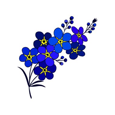 Mavi beni unutma çiçekleri. Vektör çizimi. el çizimi