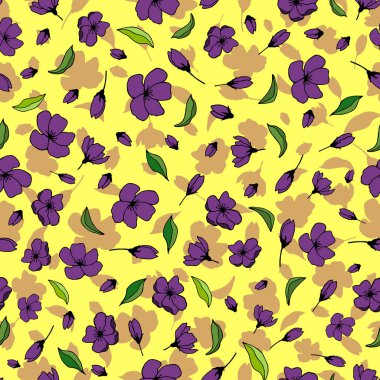 Çiçeklerin, tomurcukların, yaprakların kusursuz deseni. vektör illüstrasyonu.