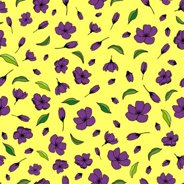 Çiçeklerin, tomurcukların, yaprakların kusursuz deseni. vektör illüstrasyonu.