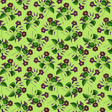 Çiçeklerin, tomurcukların, yaprakların kusursuz deseni. vektör illüstrasyonu.