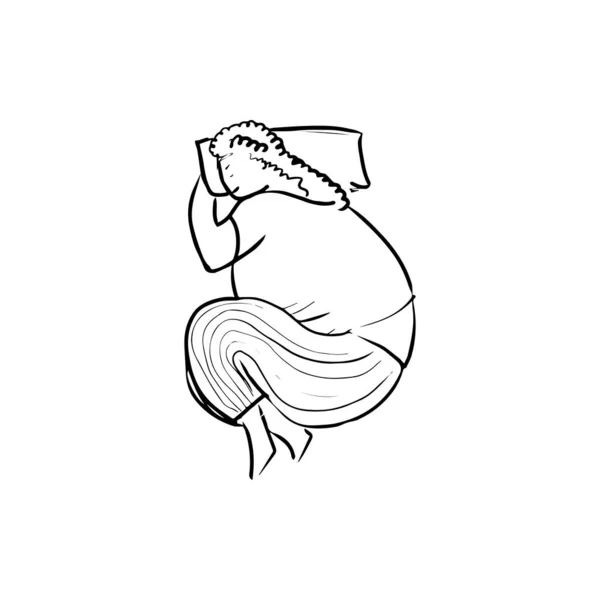 太った女の子が枕で寝てるベクトルイラスト手描き — ストックベクタ