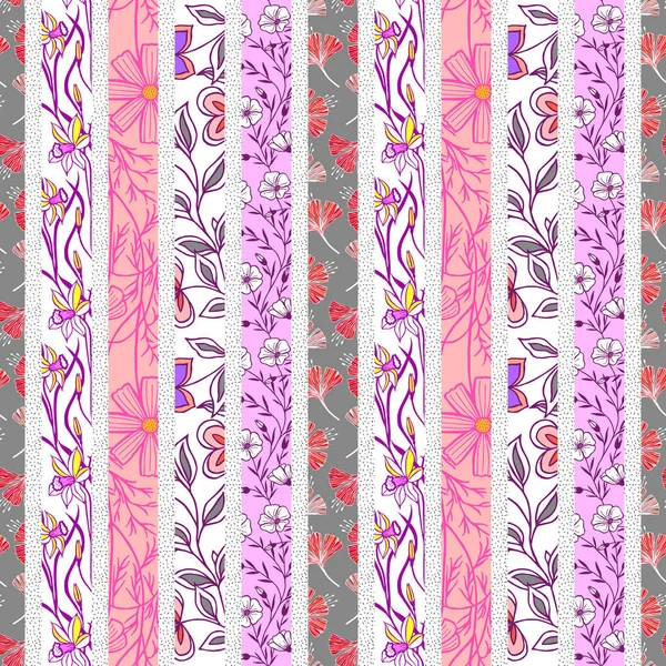 Patrón Sin Costura Floral Con Líneas Verticales Ilustración Vectorial Eps10 — Archivo Imágenes Vectoriales