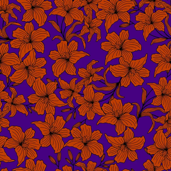 ユリの花と葉のシームレスなパターン Eps10ベクターイラスト — ストックベクタ