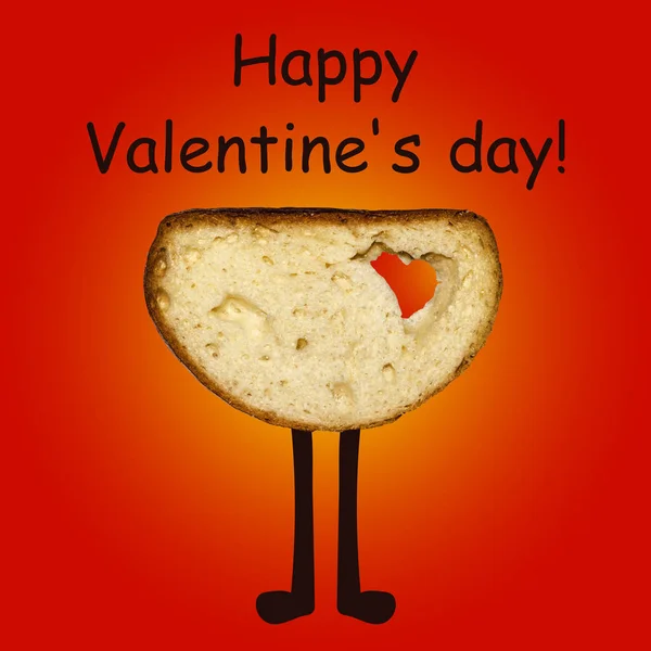 Happy Valentine Day Card Piece Bread Red Heart — 스톡 사진