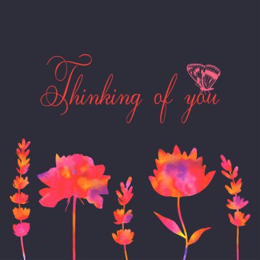 Seni düşünüyorum. Kart. Gül çiçekleri, lavanta. Vektör illüstrasyon eps10