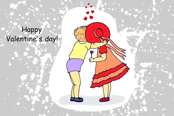 Happy Valentine Day Card Boy Girl Kissing Eps Vector Stock — 스톡 벡터