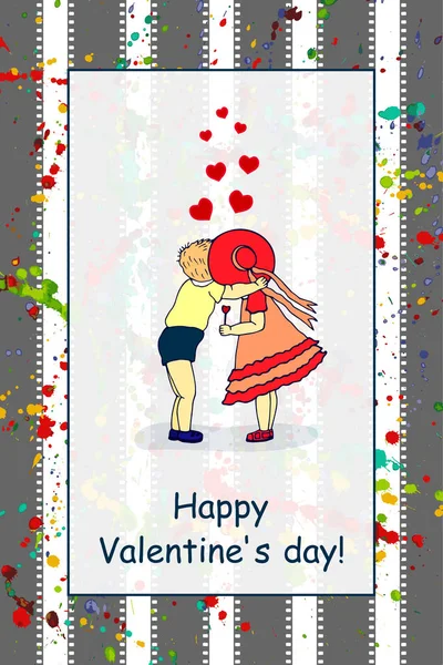 Glücklicher Valentinstag Karte Junge Und Mädchen Küssen Sich Folge Vektor — Stockvektor