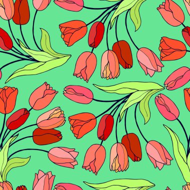 Lale kusursuz desen. Eps10 vektör stok çizimi. el çizimi