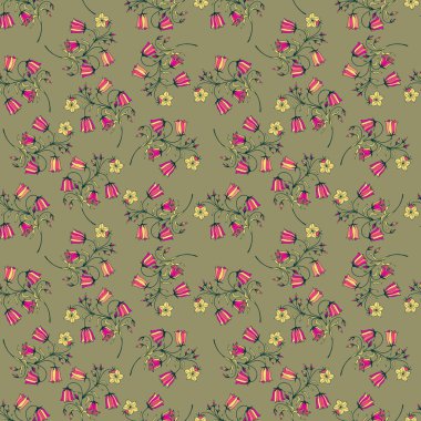 Çiçeklerin kusursuz deseni. Çanlar elle çizilmiş, vektör çizimleri 10.. 